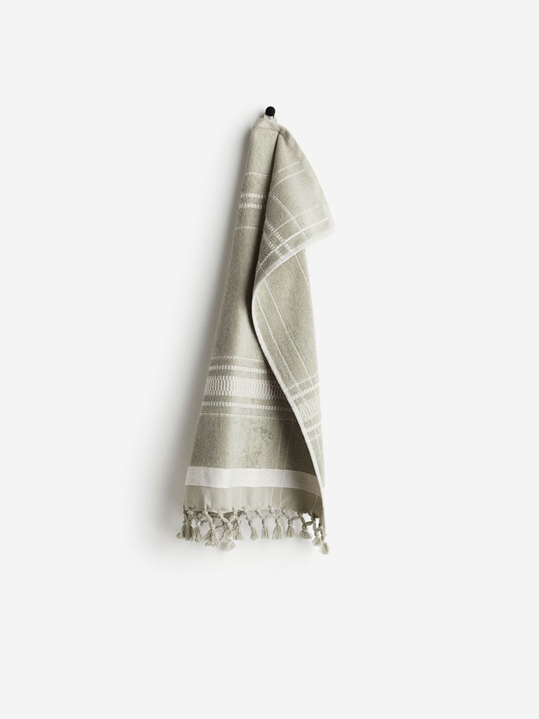 H&M Sea Green & White Tasselled Hand Towel