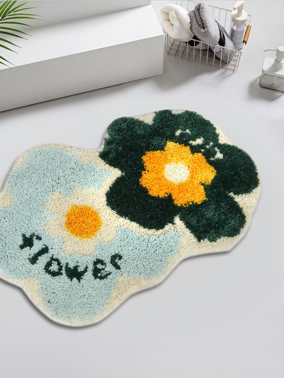 HOSTA HOMES Blue & Green 280 GSM Cotton Water Absorbent Bath Rug