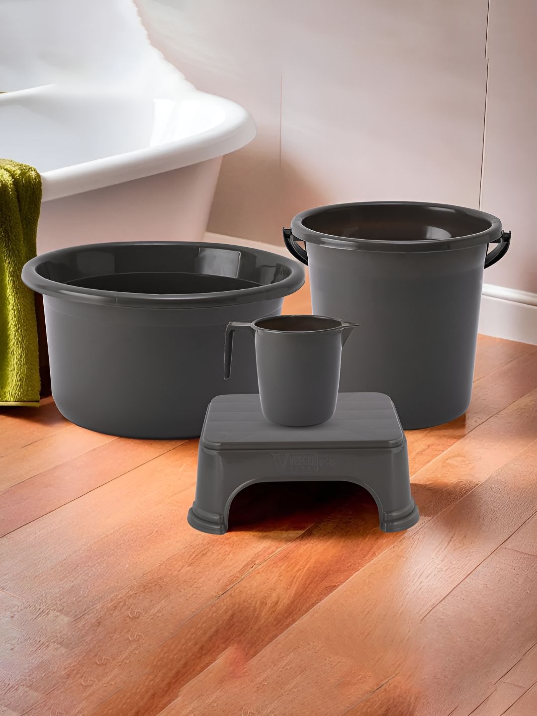 Kuber Industries Grey 4 pieces Bath Accessories Set