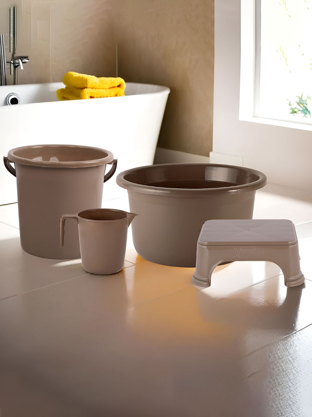 Kuber Industries Brown 4 pieces Bath Accessories Set