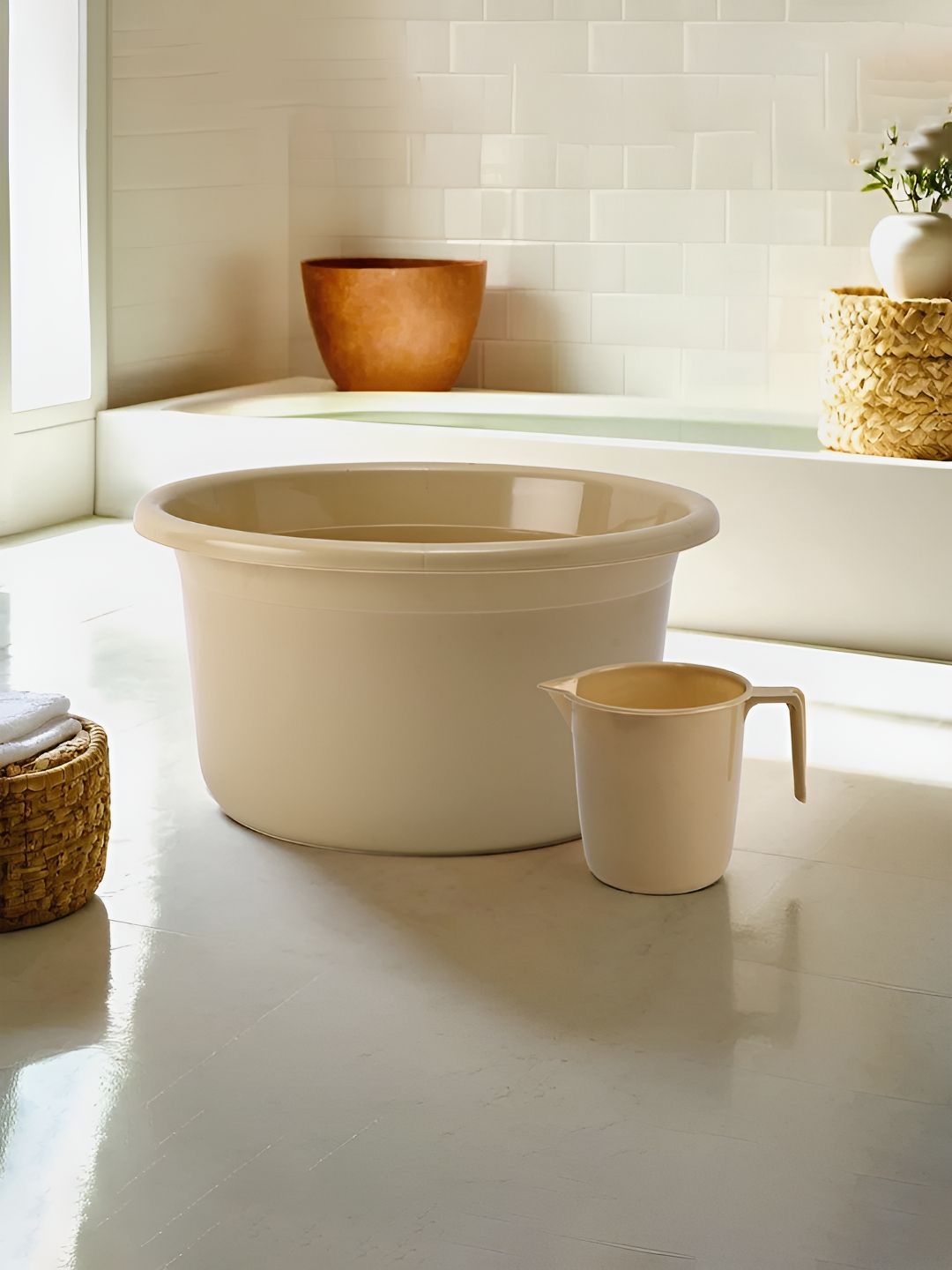 Kuber Industries Beige 2 Pieces Matte Bath Accessories Set