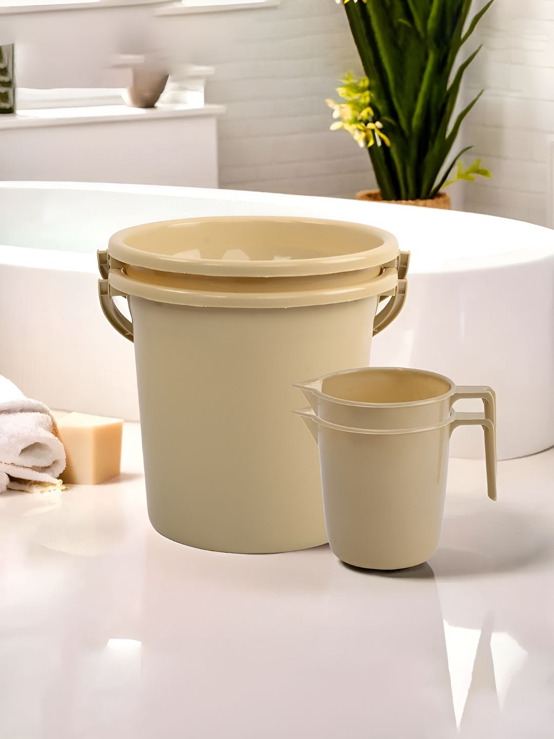 Kuber Industries Beige 4 Pieces Matte Bath Accessories Set