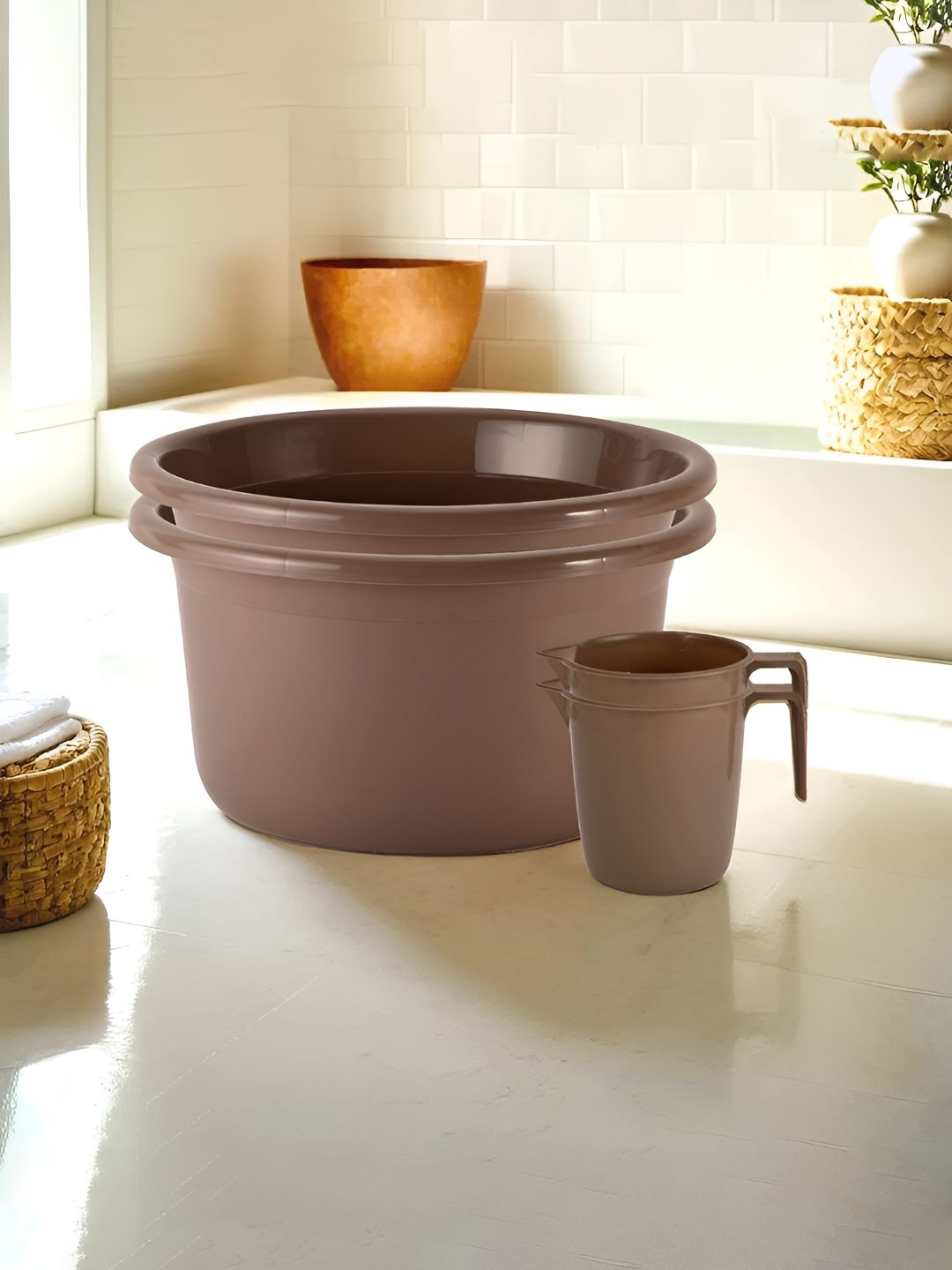 Kuber Industries Brown 4 Pieces Matte Bath Accessories Set