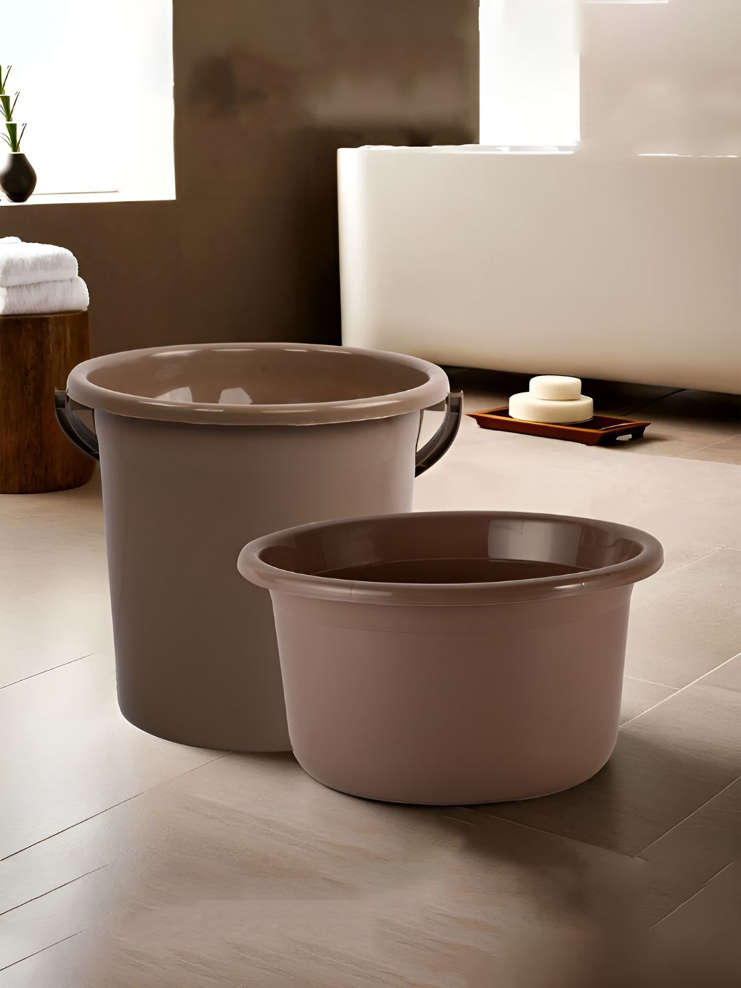 Kuber Industries Brown 2 Pieces Matte Bath Accessories Set