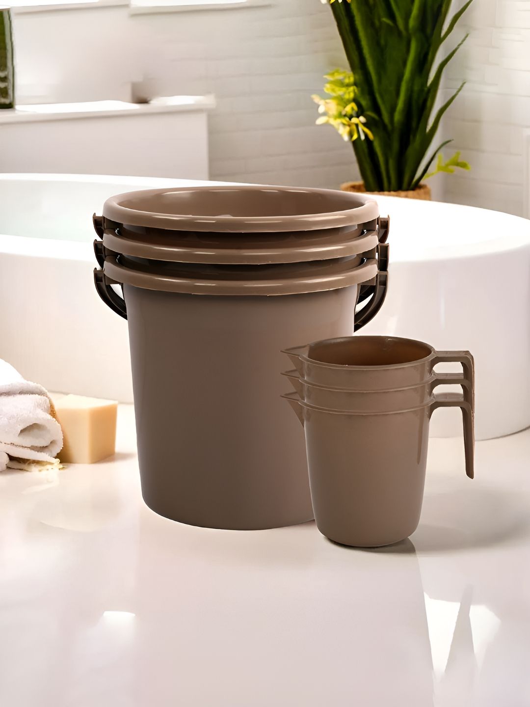Kuber Industries Brown 6 Pieces Matte Bath Accessories Set