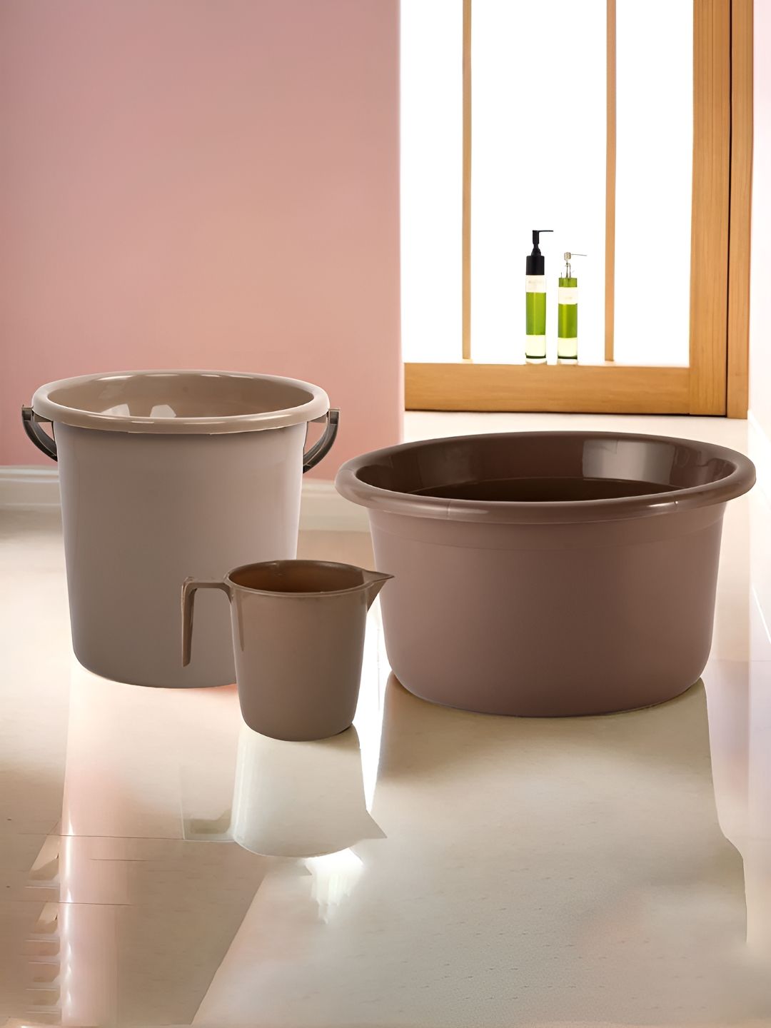 Kuber Industries Brown 3 Pieces Matte Bath Accessories Set