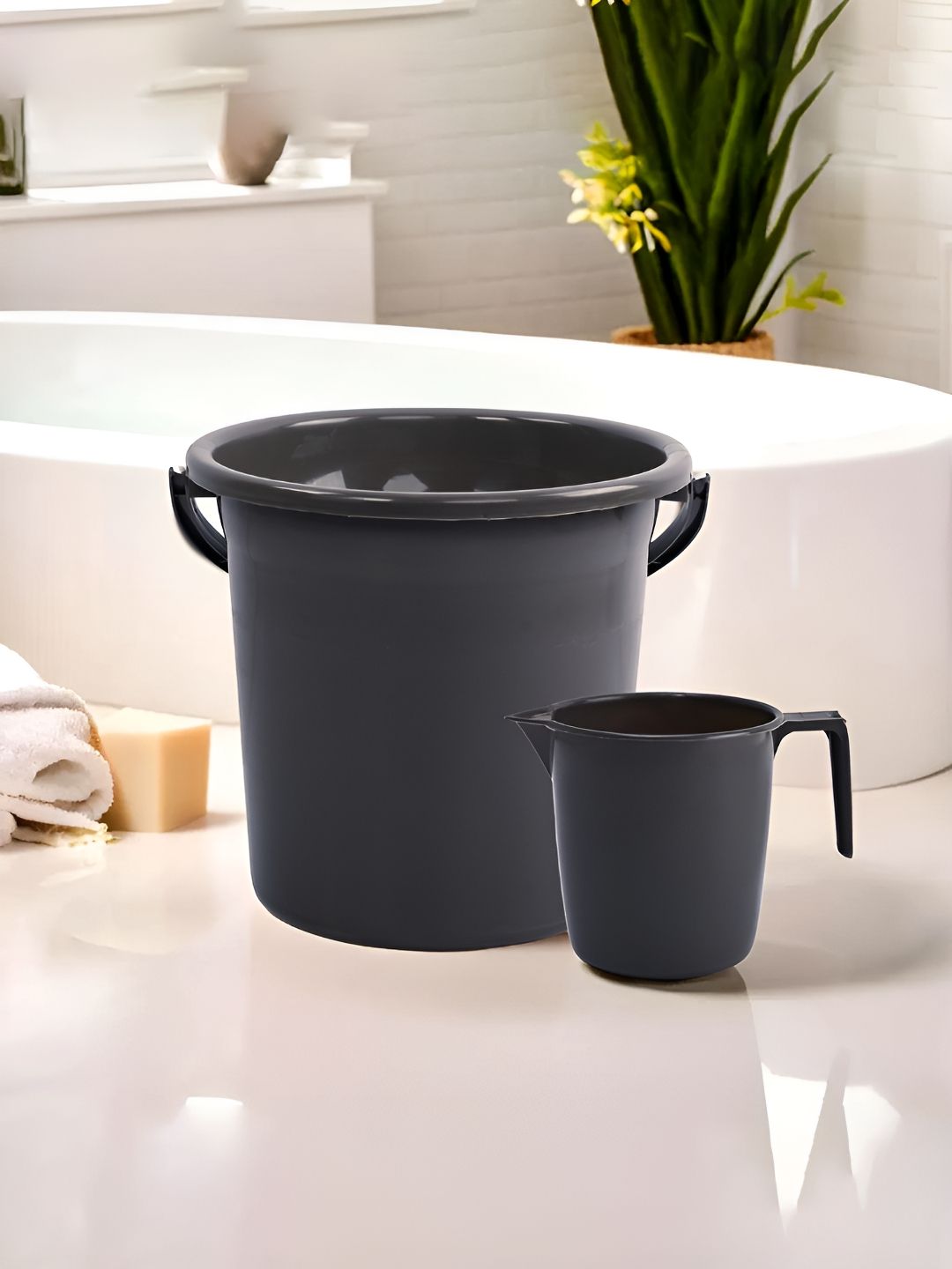 Kuber Industries Grey 2 Pieces Matte Bath Accessories Set