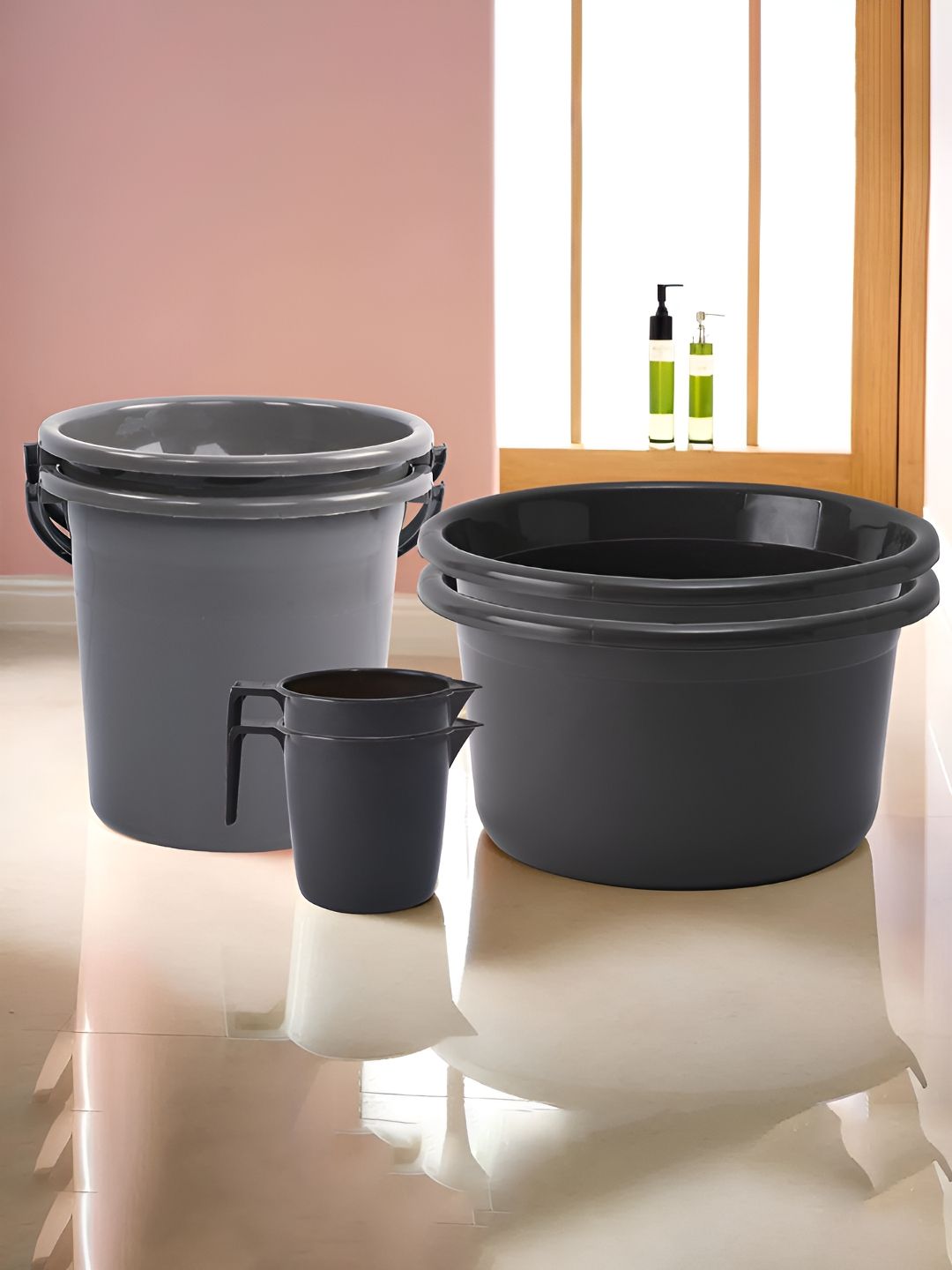 Kuber Industries Grey 6 Pieces Matte Bath Accessories Set