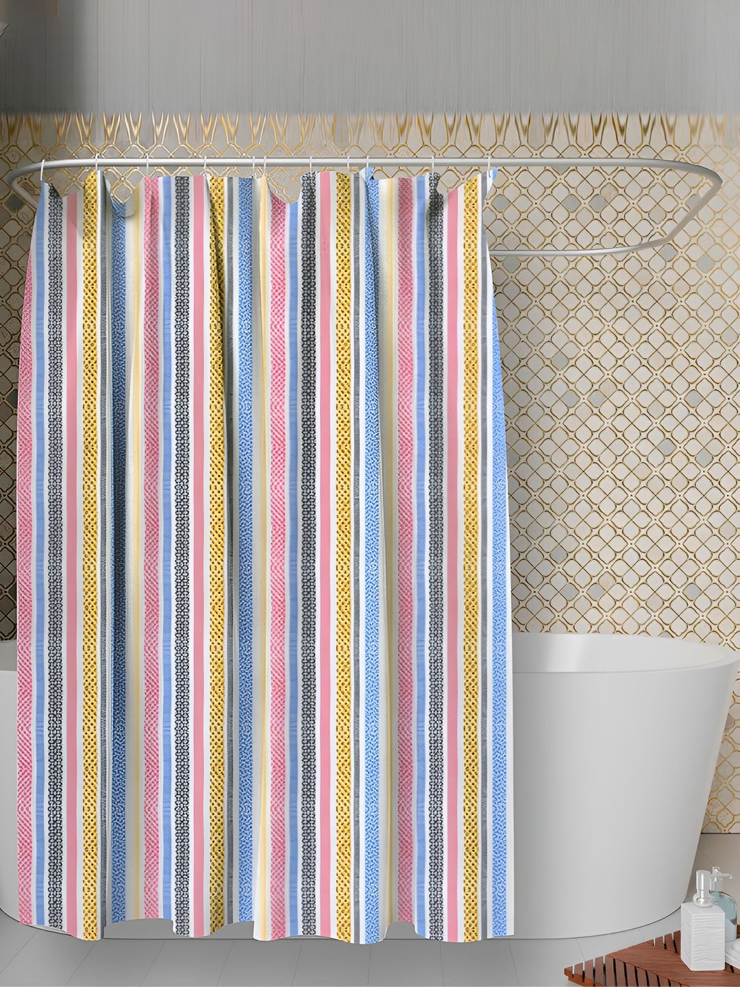 Kuber Industries Pink & Blue Striped Shower Curtains