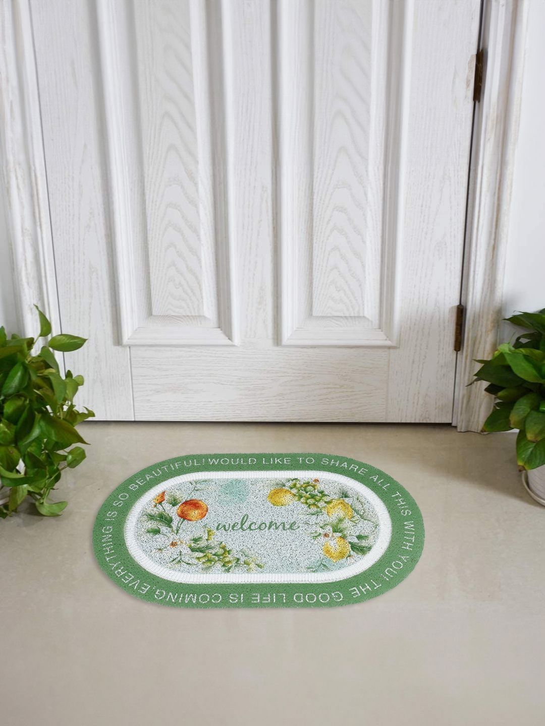 Cortina Green & White Printed Anti-Slip Oval Doormat