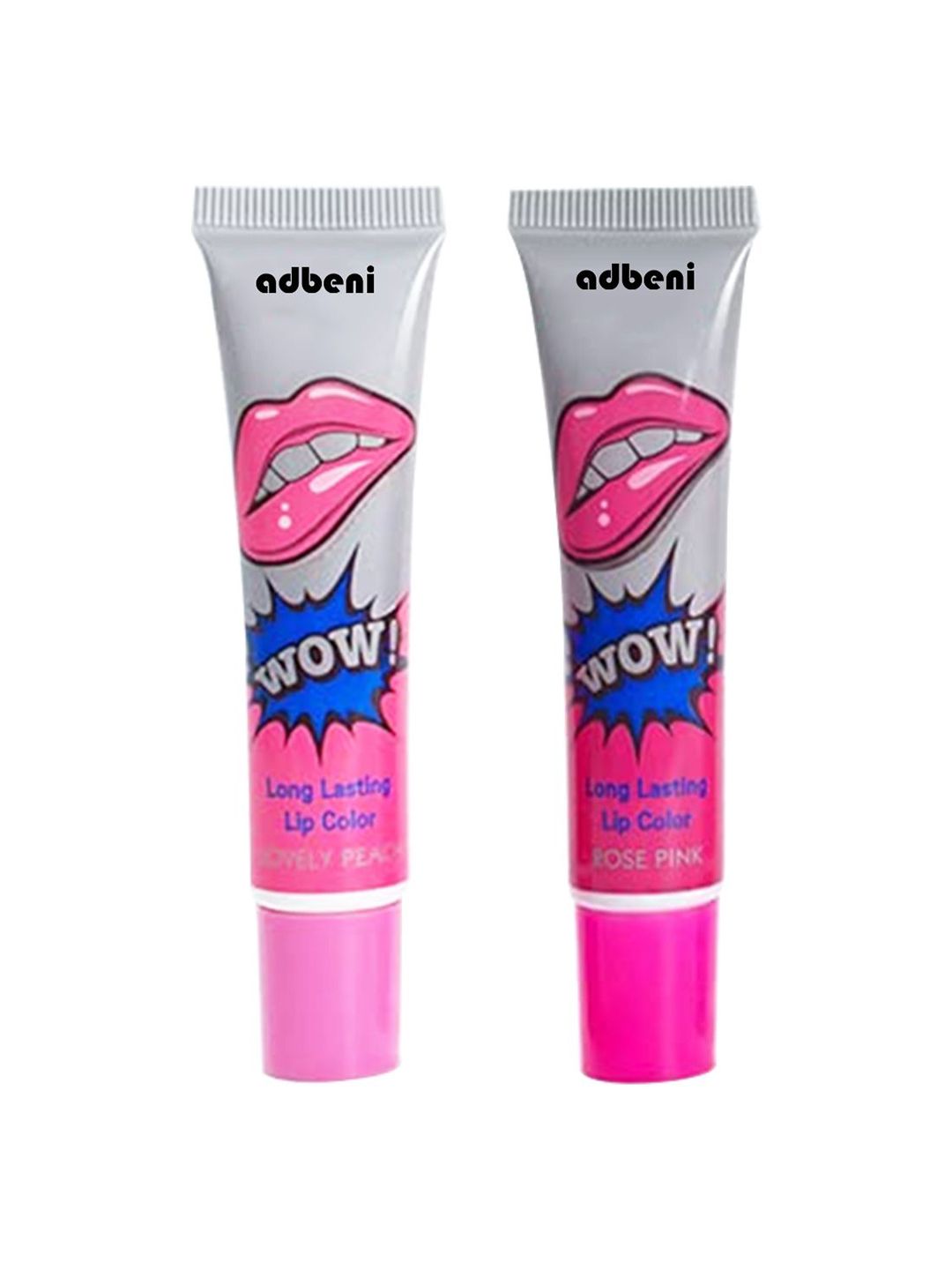 Adbeni Set Of 2 Wow Longwear Glossy Peel Off Lip Color 15g Each- Lovely Peach & Rose Pink