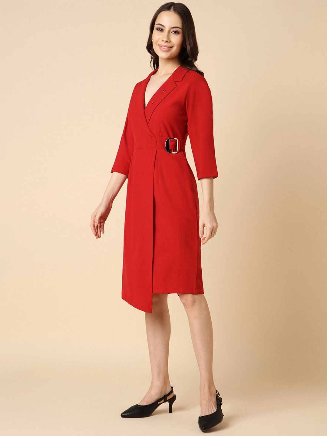 green emerald velvet dress Allen Solly Women's Polyester Blend Modern Above The Knee Dress main image 1
