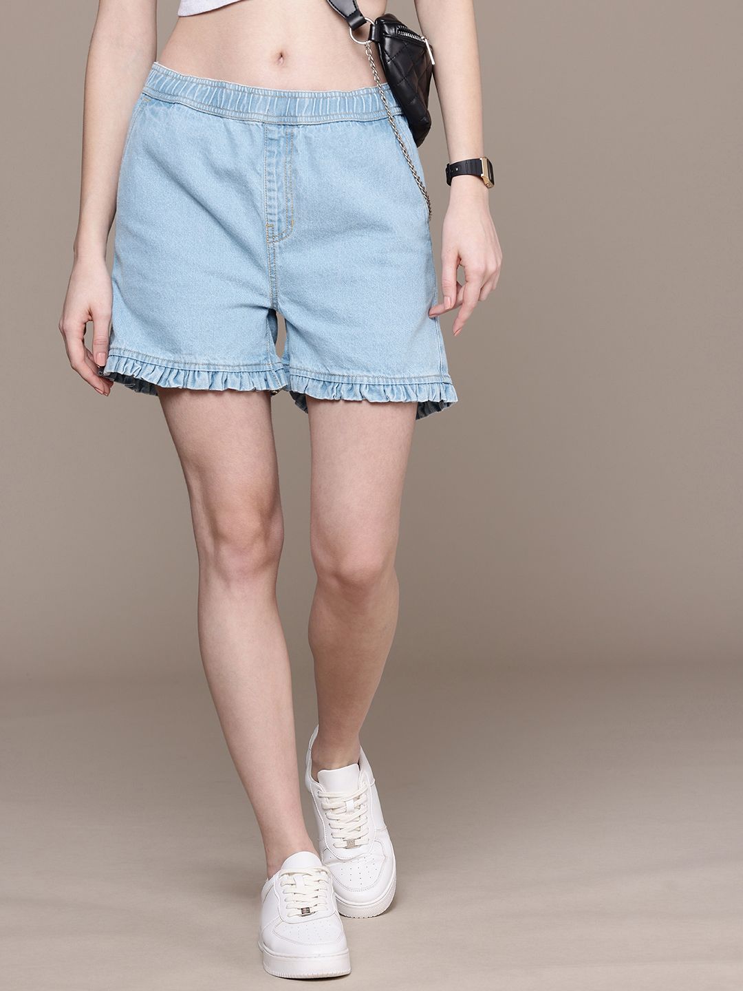 Buy The Roadster Life Co. Women Wide Leg Pure Cotton Denim Shorts