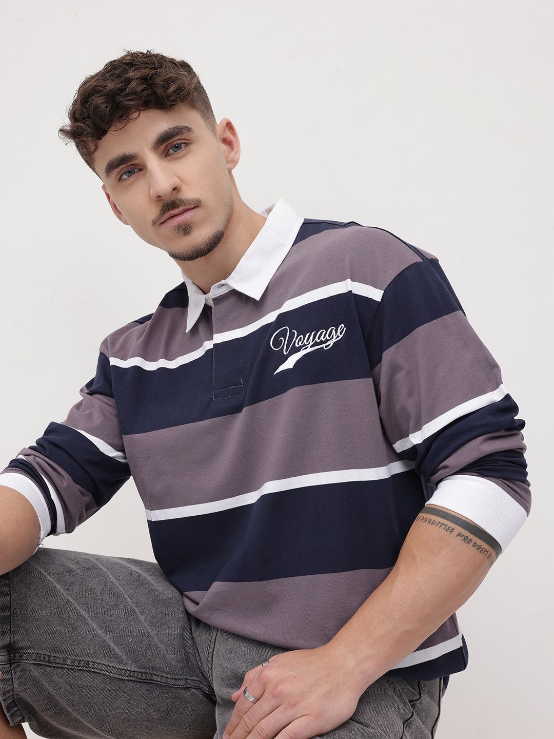 Buy The Roadster Life Co. Striped Polo Collar T-shirt - Tshirts