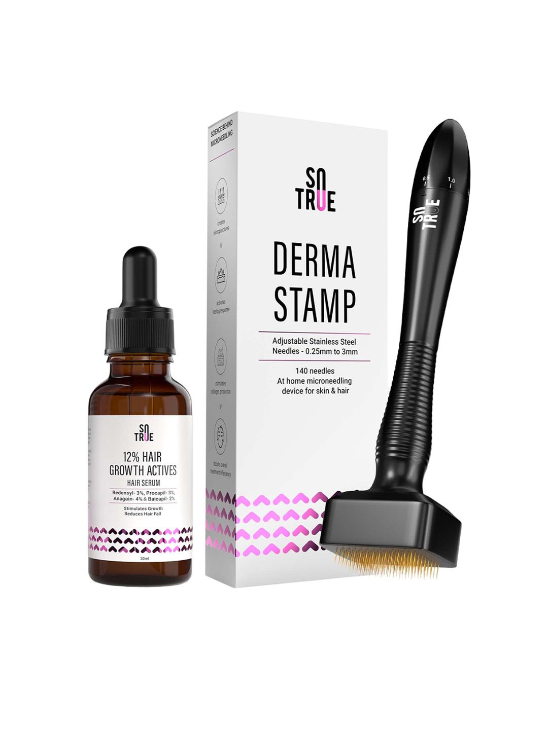 SOTRUE 12% Hair Growth Serum 30ml with Derma Stamp - 140 Needles