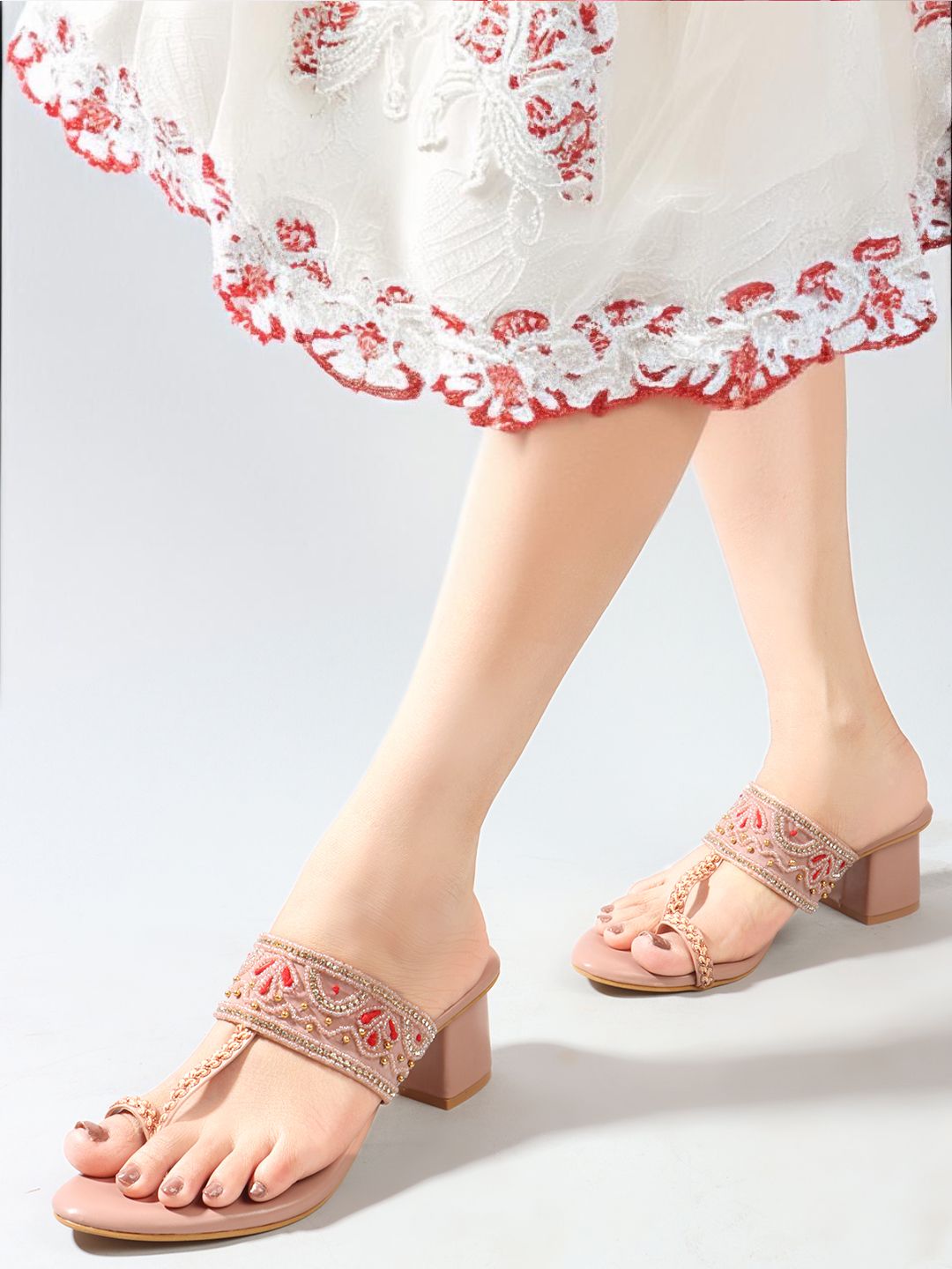 Anouk Women Embroidered One Toe Block Heels