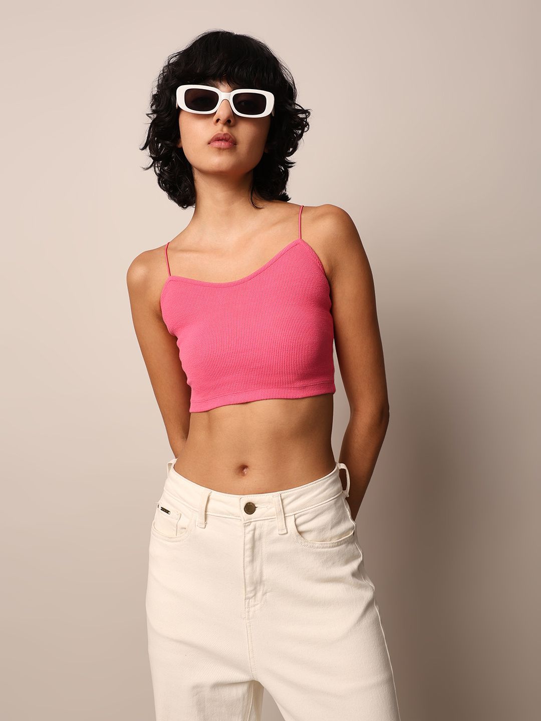 ONLY ONLY Women Shoulder Straps Cotton Fitted Crop Top