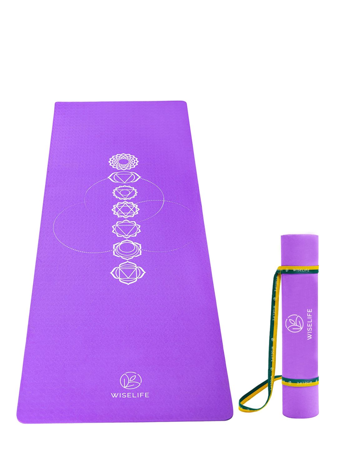 WiseLife WiseLife 7 Chakra Purple & White Printed Rectangular Anti-Skid Yoga Mat With Strap