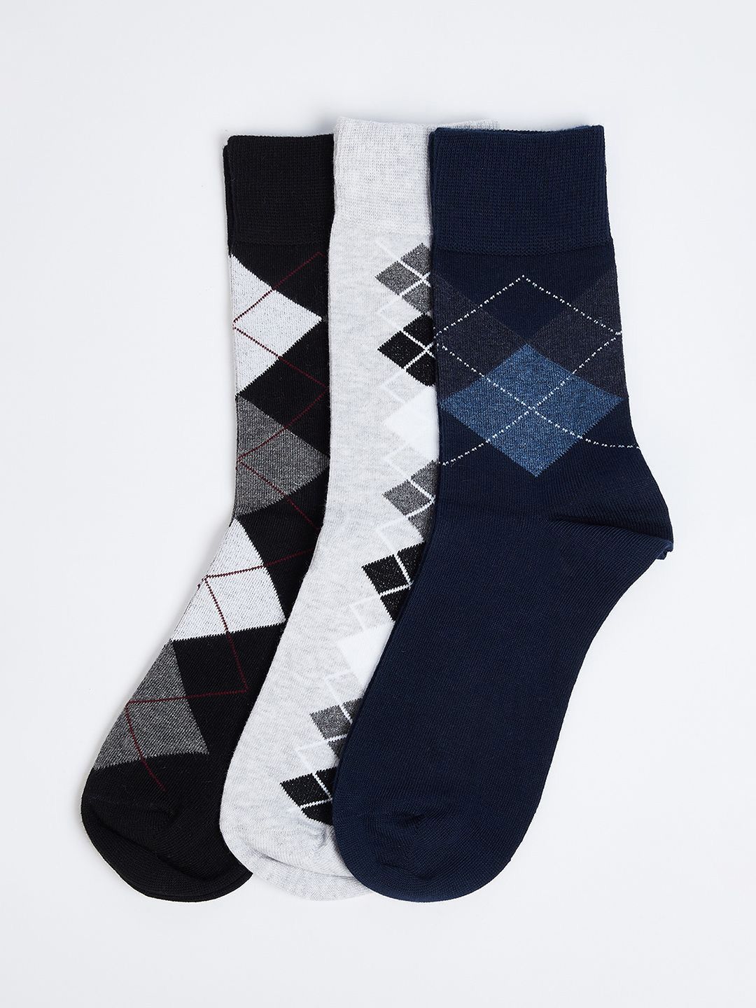 max Men Pack Of 3 Checked Above-Ankle-Length Socks