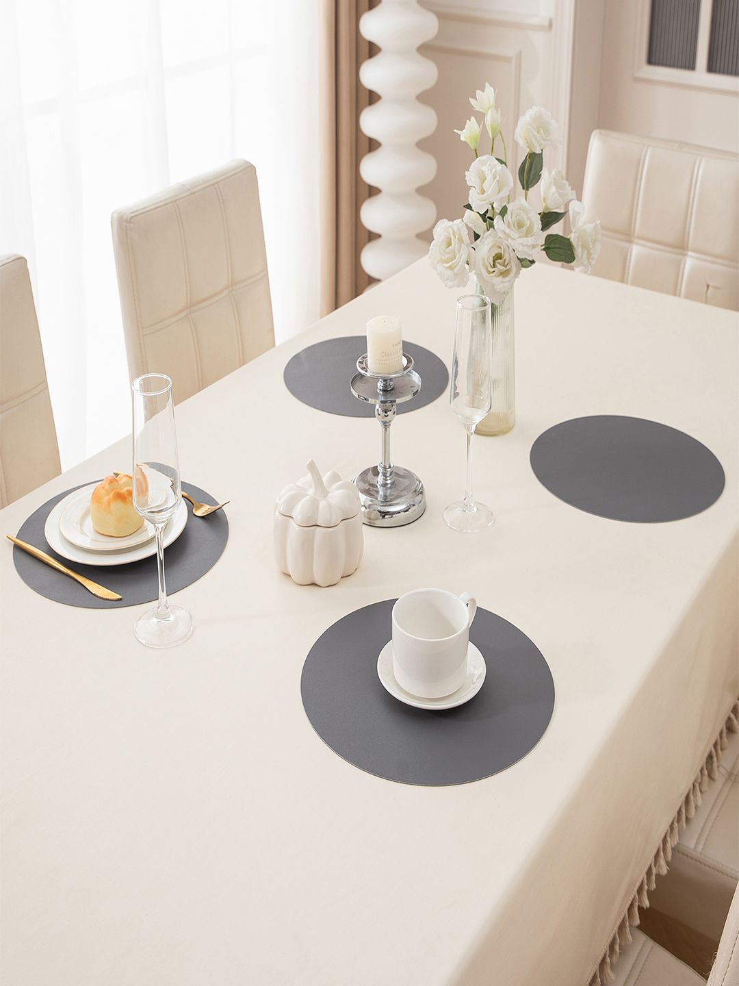 HOKIPO Grey 4 Pieces Waterproof Table Placemats