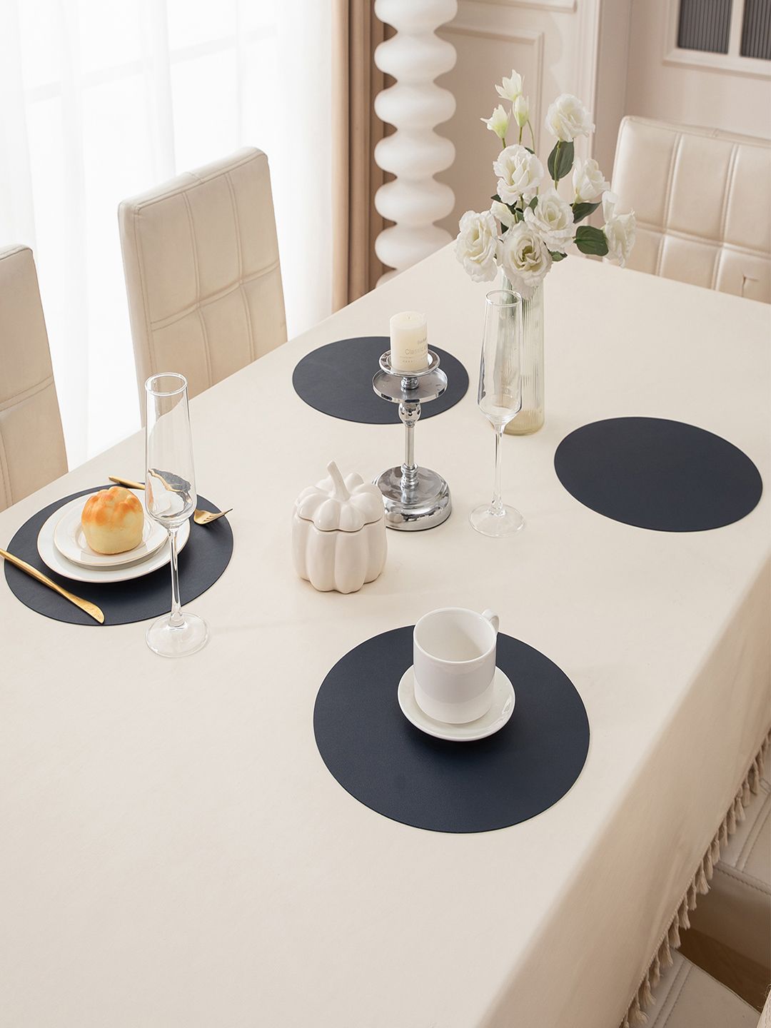 HOKIPO Faux Leather Navy Blue 4 Pieces Reversible Waterproof Table Placemats