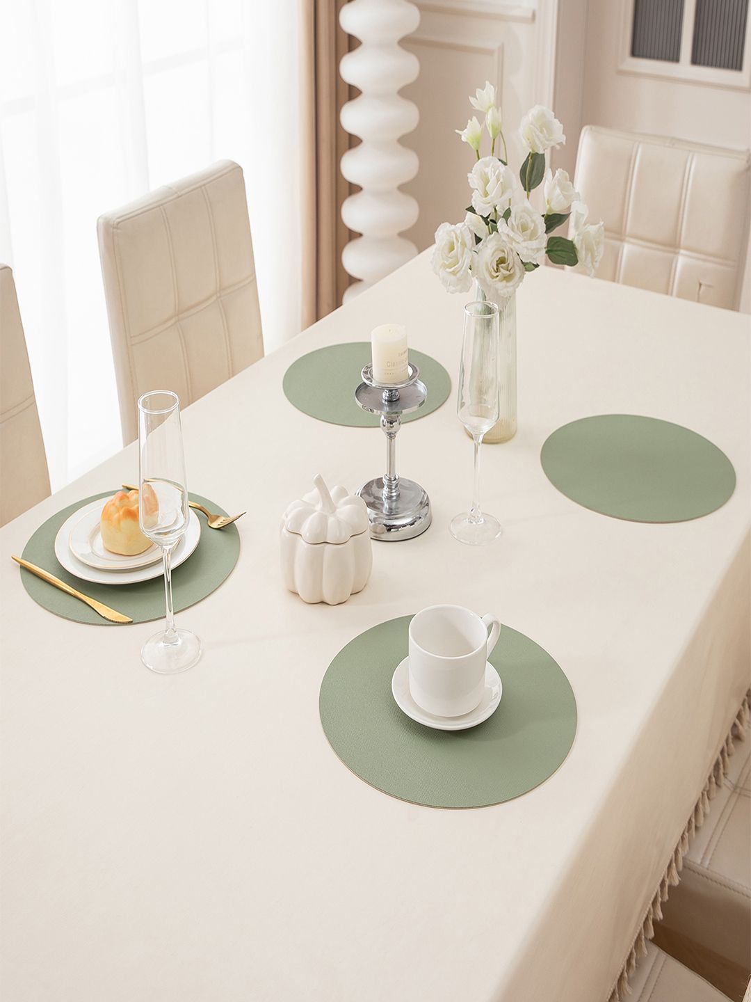 HOKIPO Green 4 Pieces Non-Slip & Waterproof Table Faux Leather Placemats