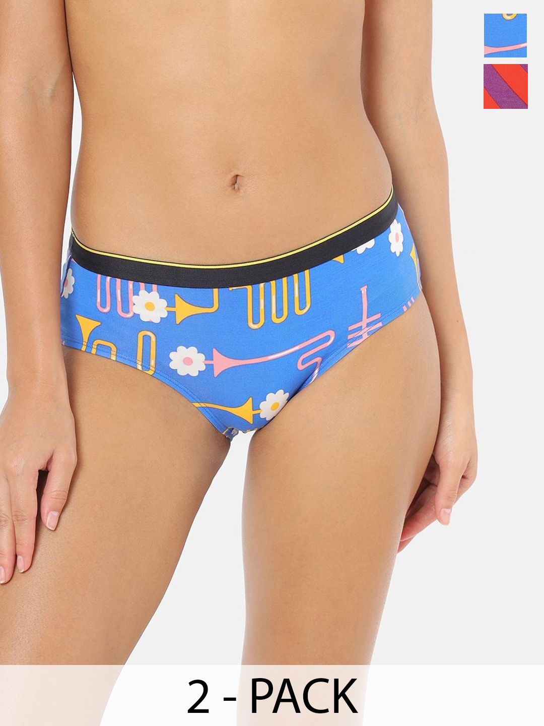 bummer Pack of 2 Women Anti Microbial Mid Waist Hipster Briefs