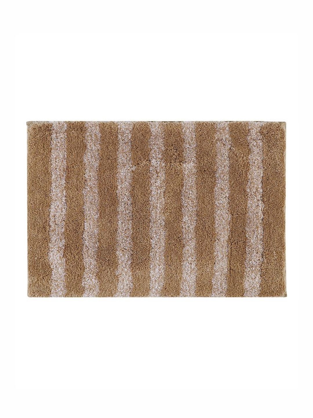 Pano Melbourne Beige & Brown Striped 1800 GSM Microfiber Tufted Anti Skid Bath Rug