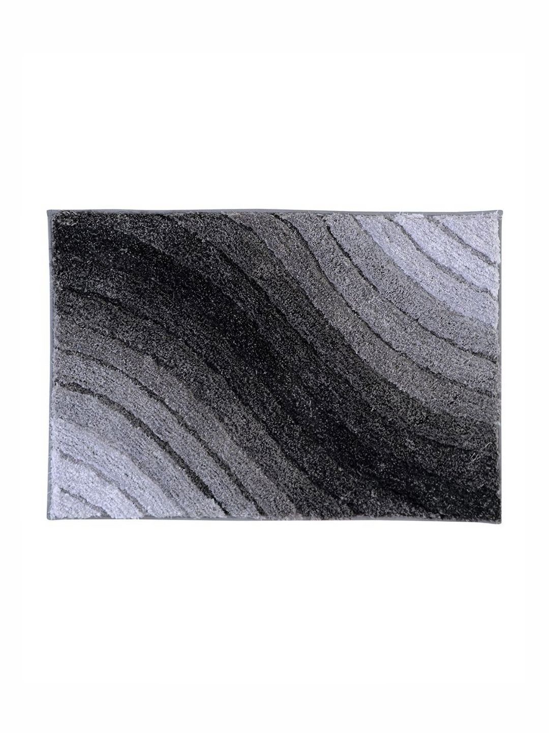 Pano Leher Grey & Black Self Design 1800 GSM Microfiber Tufted Anti Skid Bath Rug