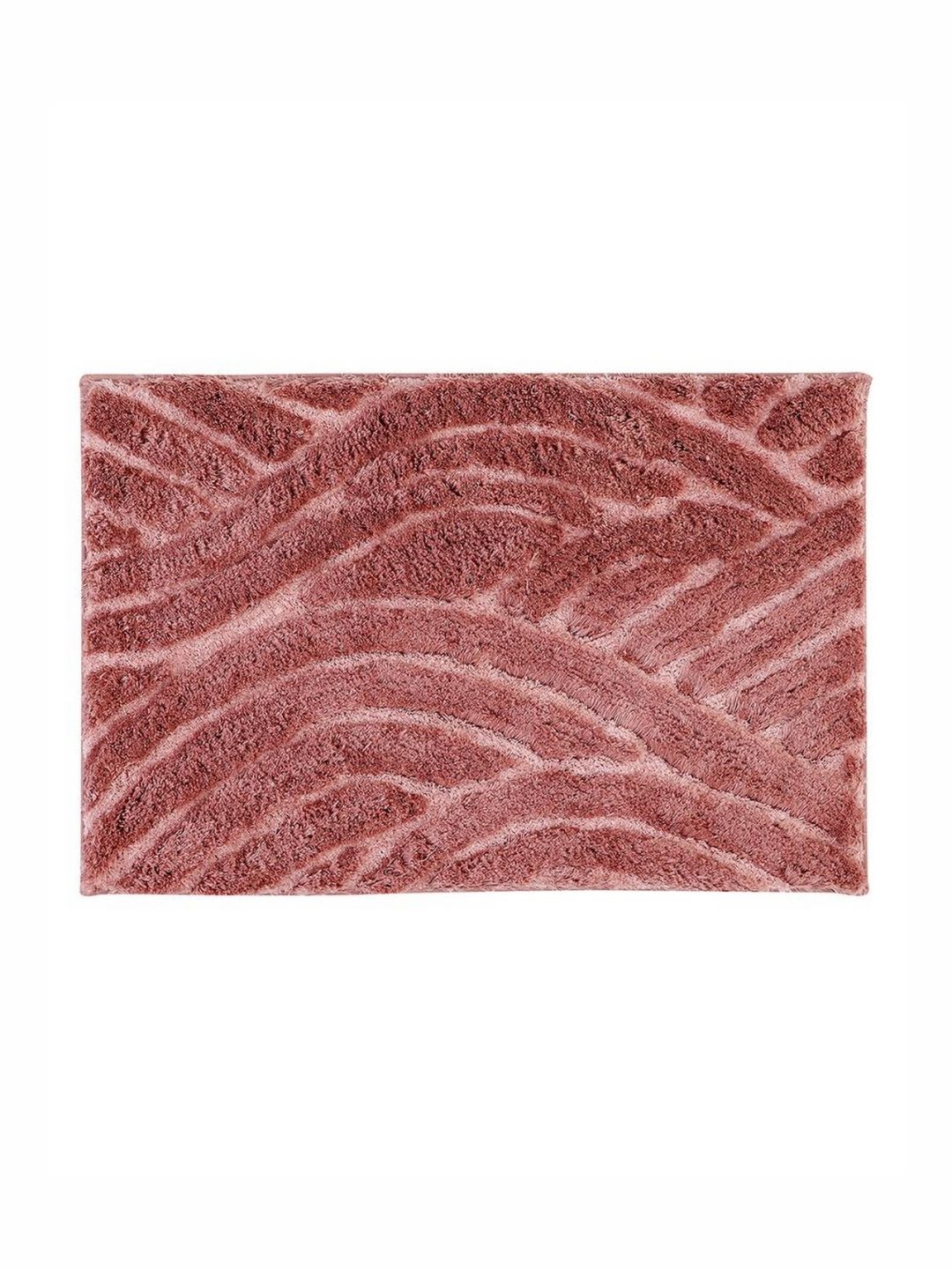 Pano Desert Pink Textured 1800 GSM Microfiber Tufted Rectangular Anti Skid Bath Rug