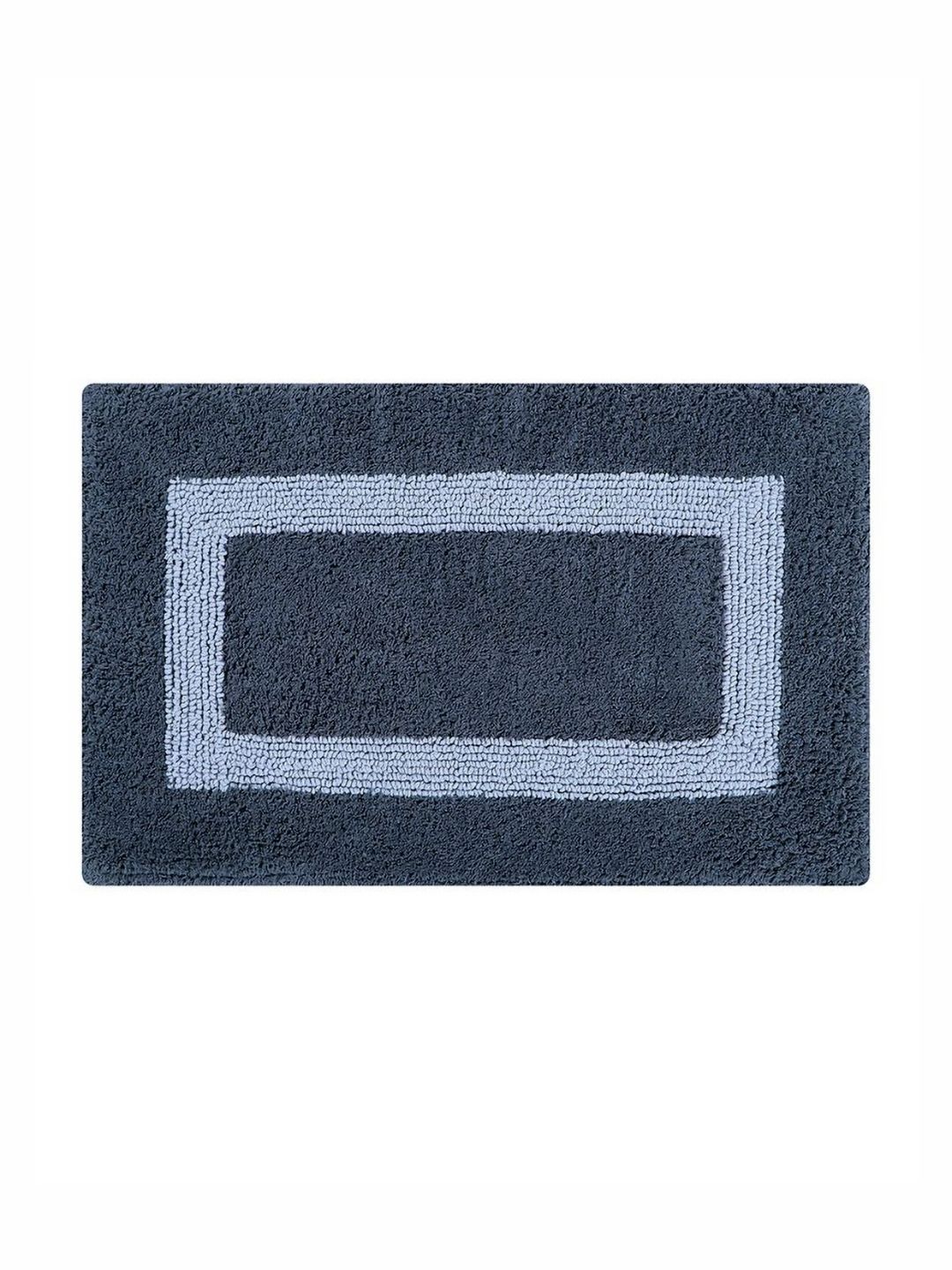 Pano Charcoal-Grey & Blue Geometric 2400 GSM Microfiber Tufted Anti Skid Bath Rug