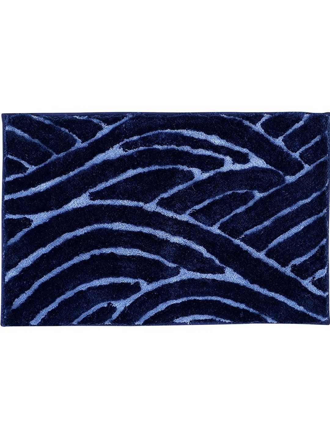 Pano Desert Navy-Blue Self Design 1800 GSM Microfiber Tufted Anti Skid Bath Rug