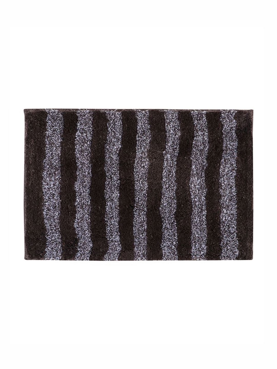 Pano Melbourne Brown & Grey Striped 1800 GSM Microfiber Tufted Anti Skid Bath Rug