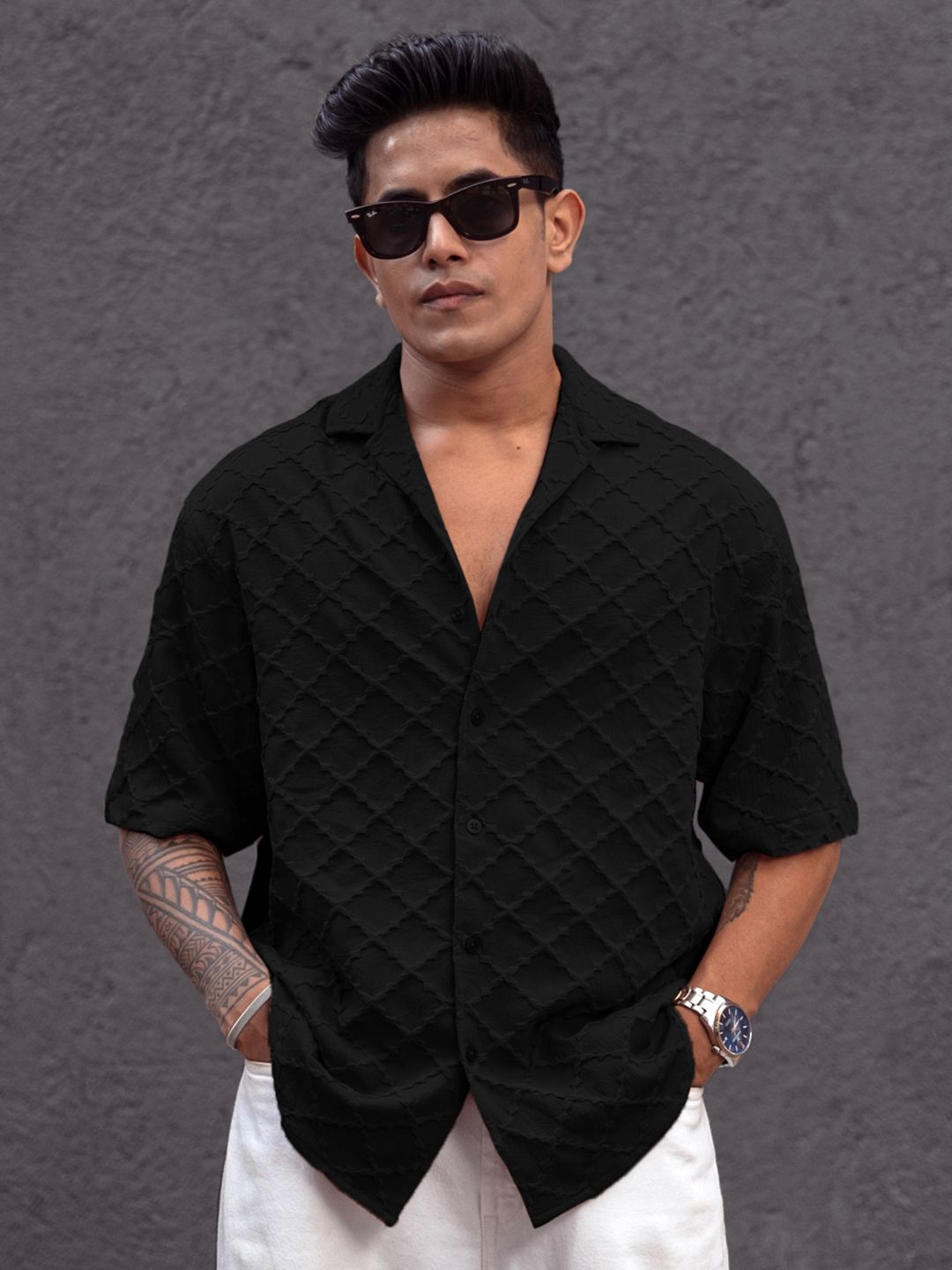 Men Printed Casual Shirt Powerlook Men Textured Casual Oversized Shirt