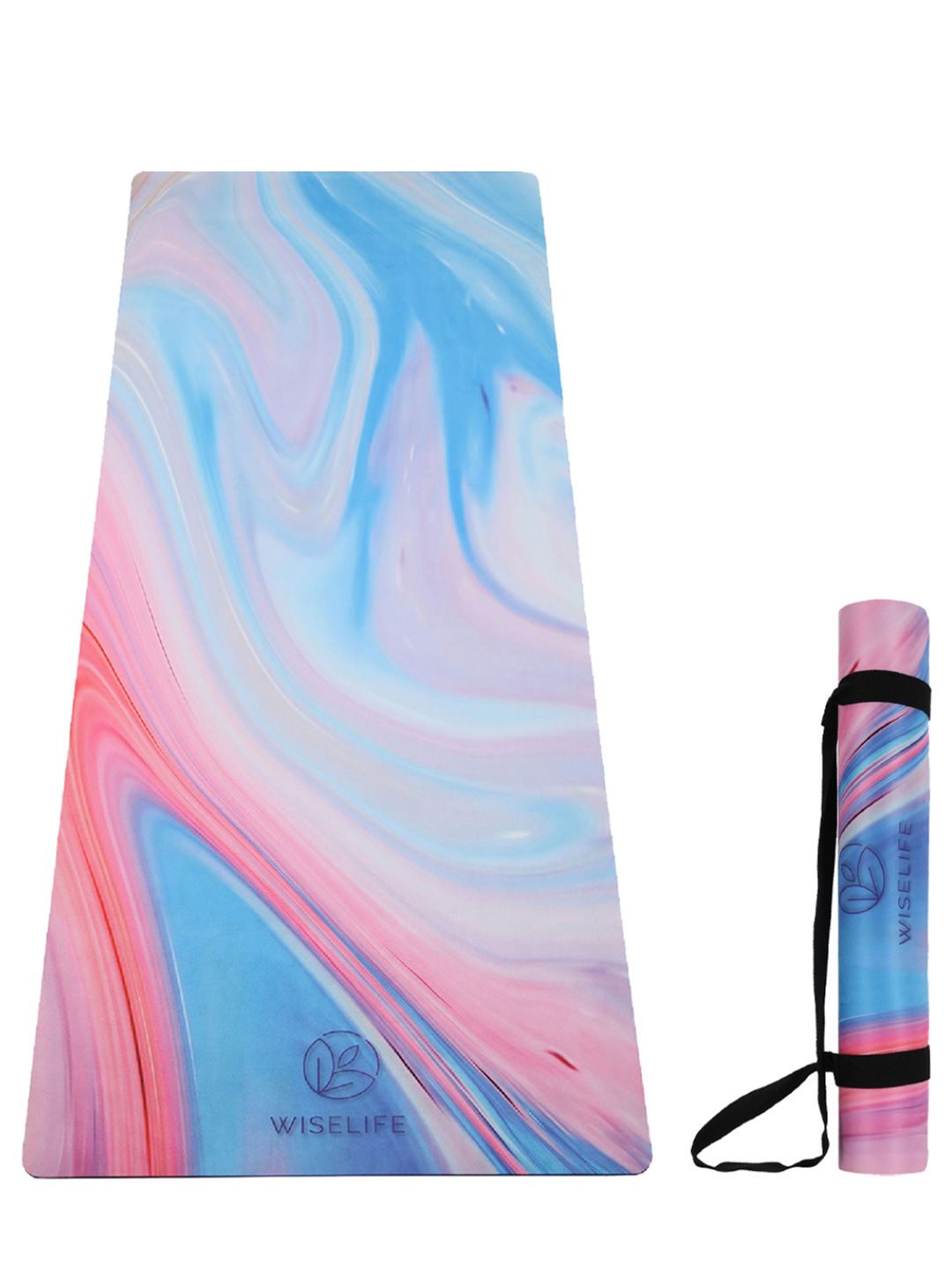 WiseLife WiseLife Blue & Pink Printed Anti-Skid Yoga Mat With Carry Strap