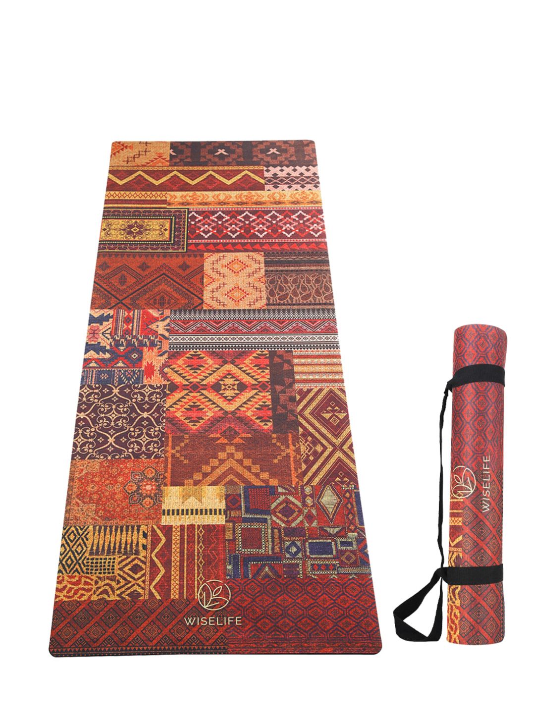 WiseLife WiseLife Brown & Blue Printed Anti-Skid Yoga Mat With Carry Strap