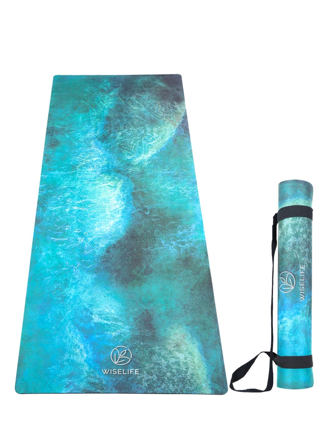 WiseLife WiseLife Blue & Green Printed Anti-Skid Yoga Mat With Carry Strap