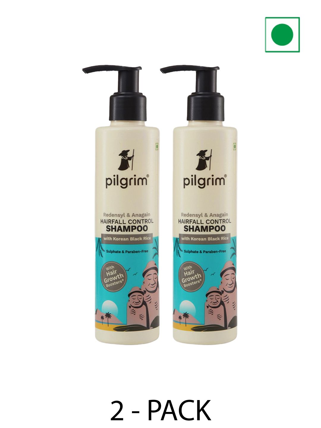 Pilgrim 2 Redensyl & Anagain Hairfall Control Shampoo with Korean Black Rice - 200 ml each