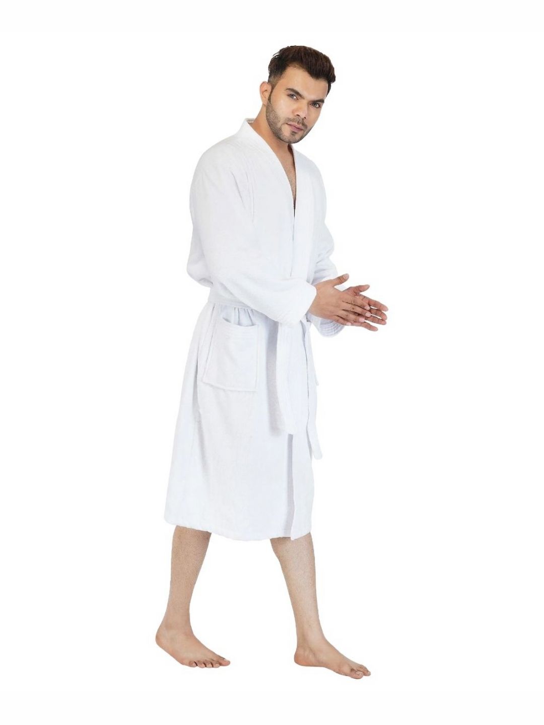 RANGOLI White Cotton With 400 GSM High Absorbency Bath Robe