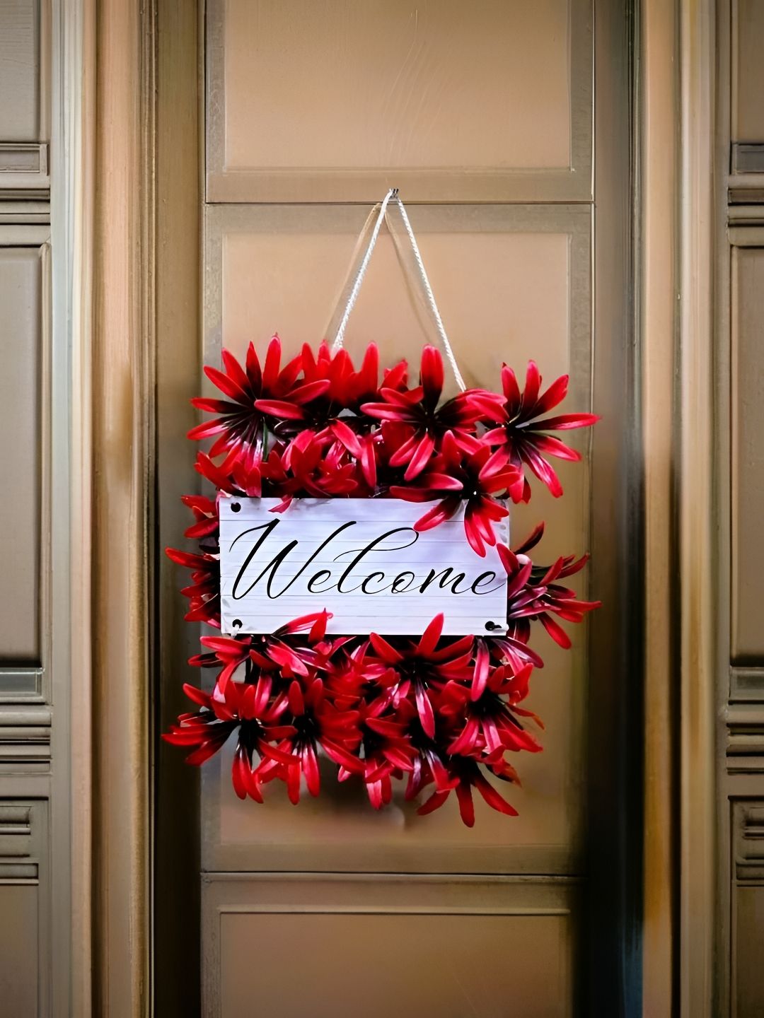 Akaar Welcome Signage Plastic Floral Matte Hanging Hall Signs and Plaques-7In