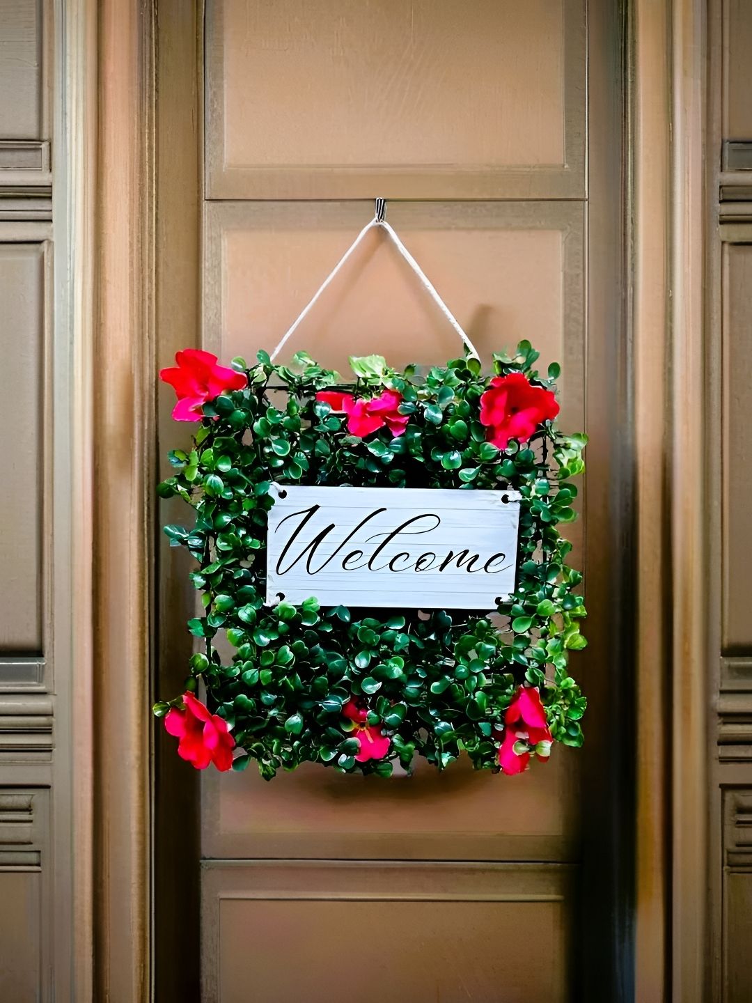Akaar Green & Pink Welcome Signage Wall Hanging