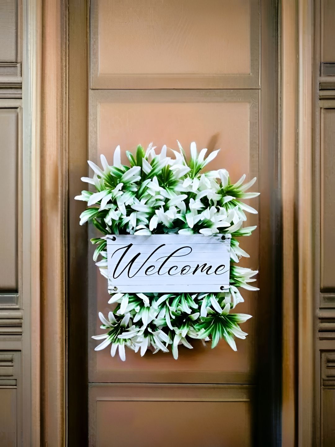 Akaar Welcome Signage Plastic Floral Matte Hanging Hall Signs and Plaques-2.8In