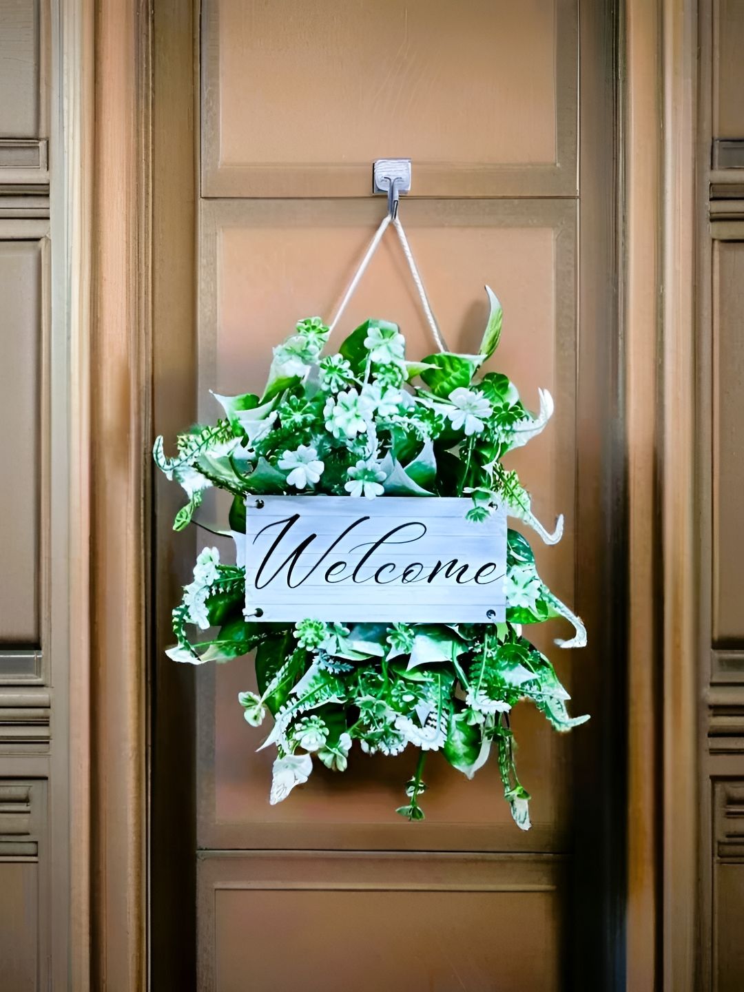 Akaar Welcome Plastic Floral Matte Hanging Hall Signs and Plaques-7In