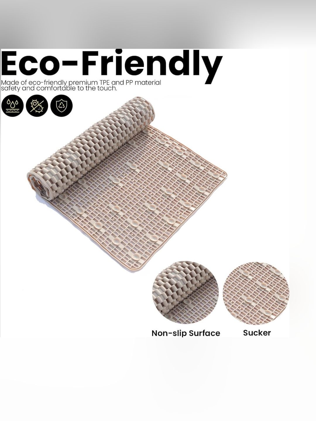 HomeCloud Tan & White Textured 110 GSM Anti-Slip Bath Rug