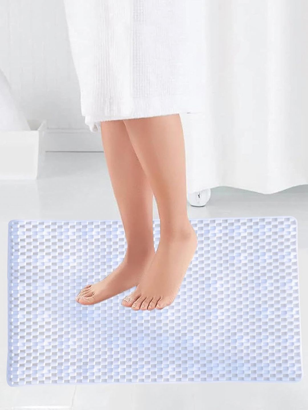 HomeCloud Grey & Blue Striped 110 GSM Non-Slip Bath Rug