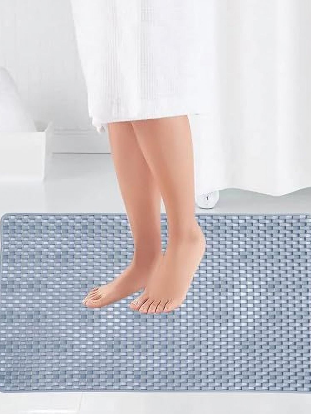 HomeCloud Grey Textured 110 GSM Non-Slip Bath Rug