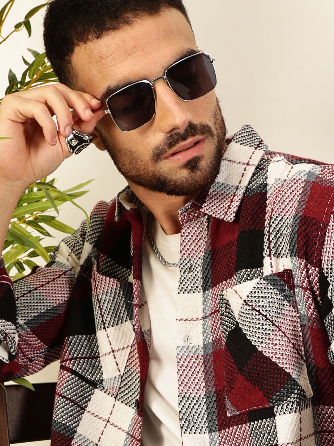 Thomas Scott Men Premium Tartan Checked Pure Cotton Casual Oversized Shirt