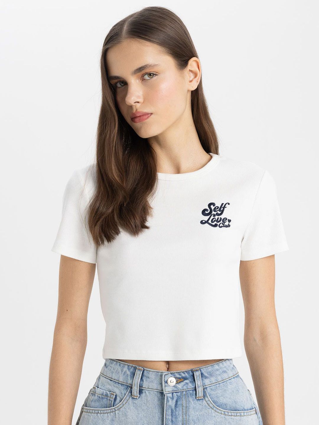 T-Shirt Donna DeFacto A Maniche Corte - Scollo A V In Cotone - Morbida E Traspirante