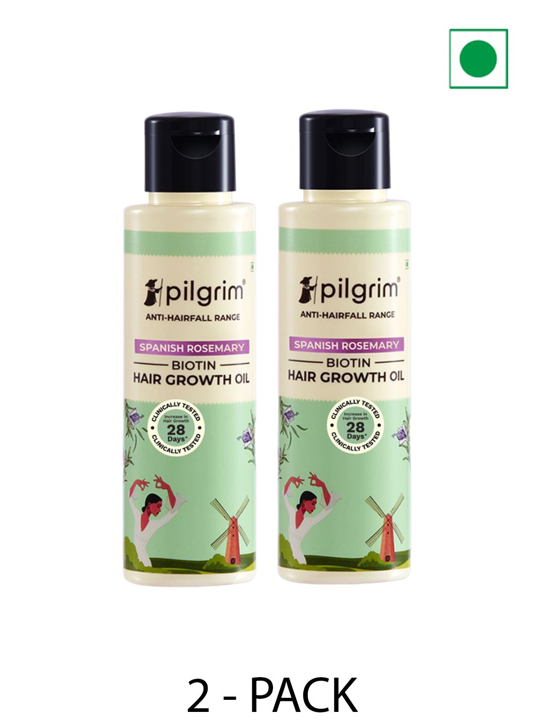 Pilgrim Set Of 2 Anti-Fall Range Spanish Rosemary & Biotin Hair Growth Oil - 100ml Each