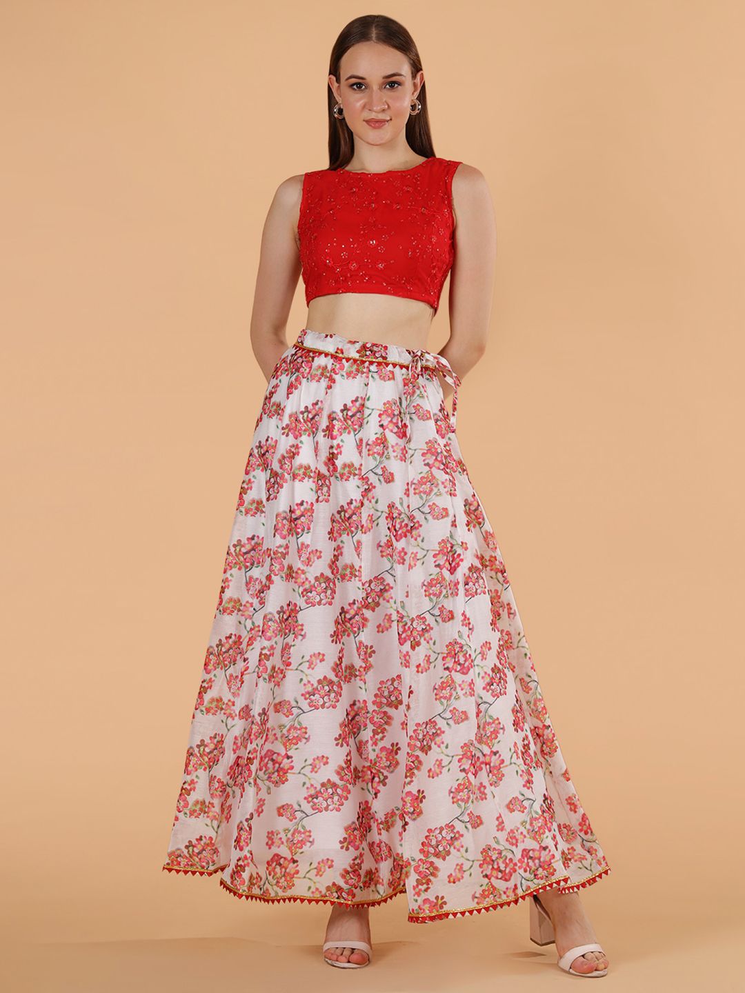 Frolic Rolic Floral Printed Skirt & Embroidered Blouse Set